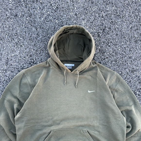 Vintage Nike Gray Tag Small Swoosh Army Green Pullover Hoodie Sweatshirt Size XL - Picture 3 of 7